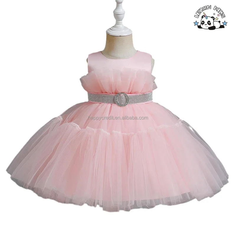 LEZONKIDS - Fancy Pearls Sleeveless Performance Dress Sequin Satin Tulle Dress Girls Evening Party Dress